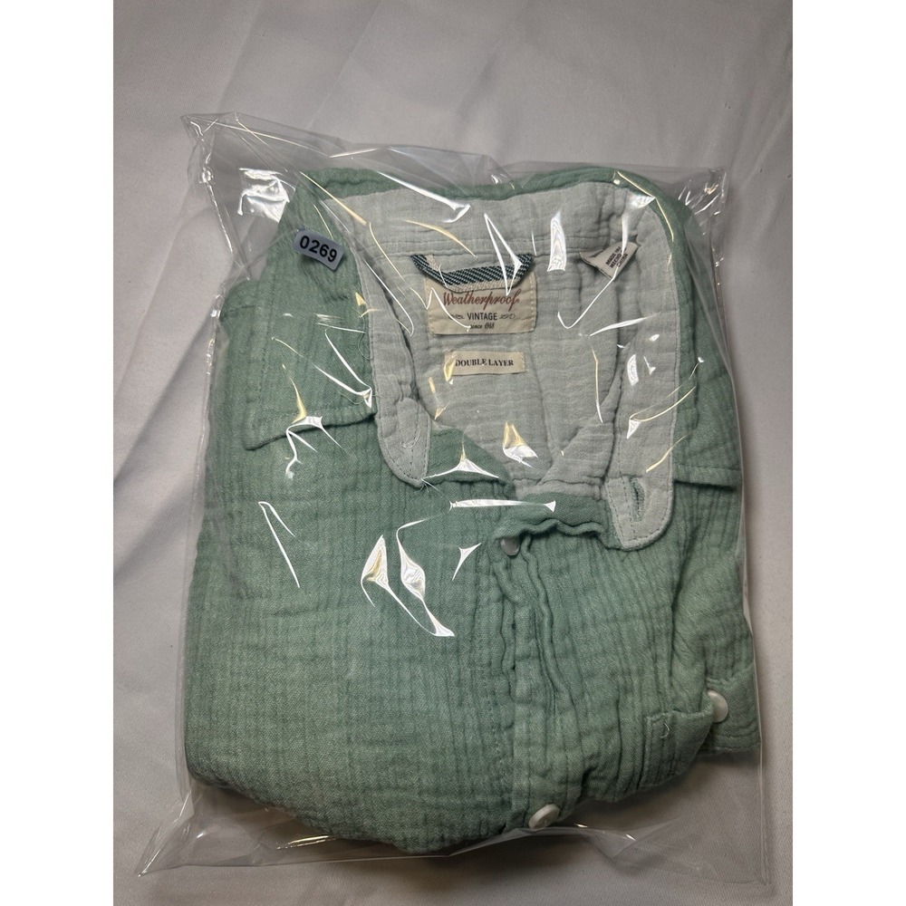 Weatherproof Vintage Mens Medium Green Double Layer Cotton Gauze Button Shirt - Picture 7 of 7